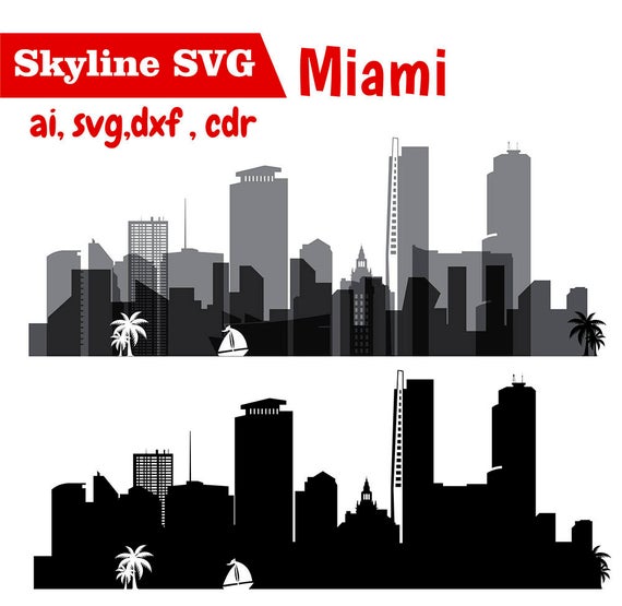 570x555 Miami Miami City Vector Skyline Silhouette Dxf Etsy