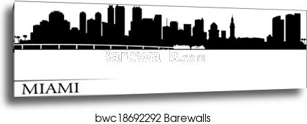 446x181 Miami City Skyline Silhouette Background, Canvas Print Barewalls