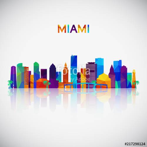 500x500 Miami Skyline Silhouette In Colorful Geometric Style Symbol