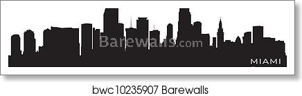 436x139 Miami, Florida Skyline Detailed Vector Silhouette, Art Print