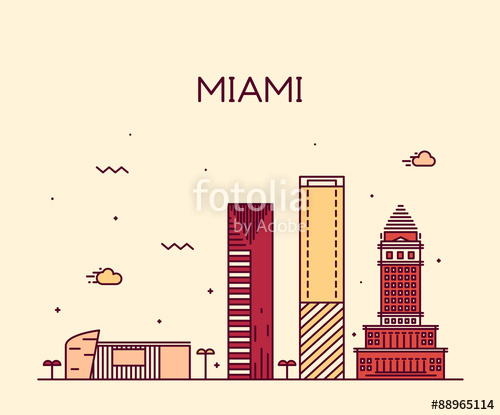 500x415 Miami Skyline Trendy Vector Illustration Linear Stock Image