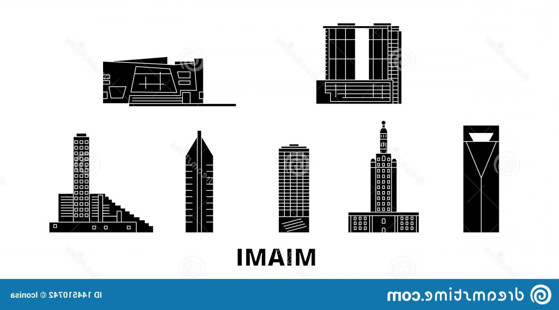1920x1066 United States Miami Flat Travel Skyline Set Black City Vector