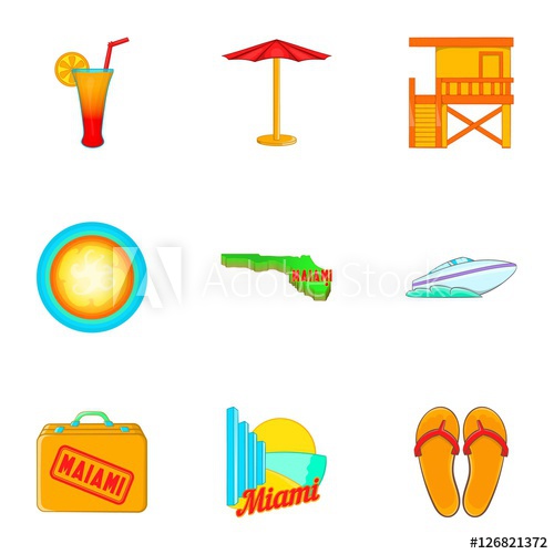 500x500 Miami Icons Set Cartoon Illustration Of Miami Vector Icons