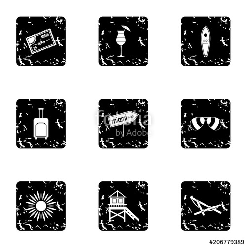 500x500 Miami Icons Set Grunge Illustration Of Miami Vector Icons