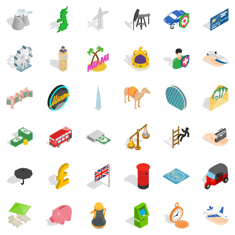1000x1000 Miami Icons Set Isometric Style Of Miami Vector Icons For Web
