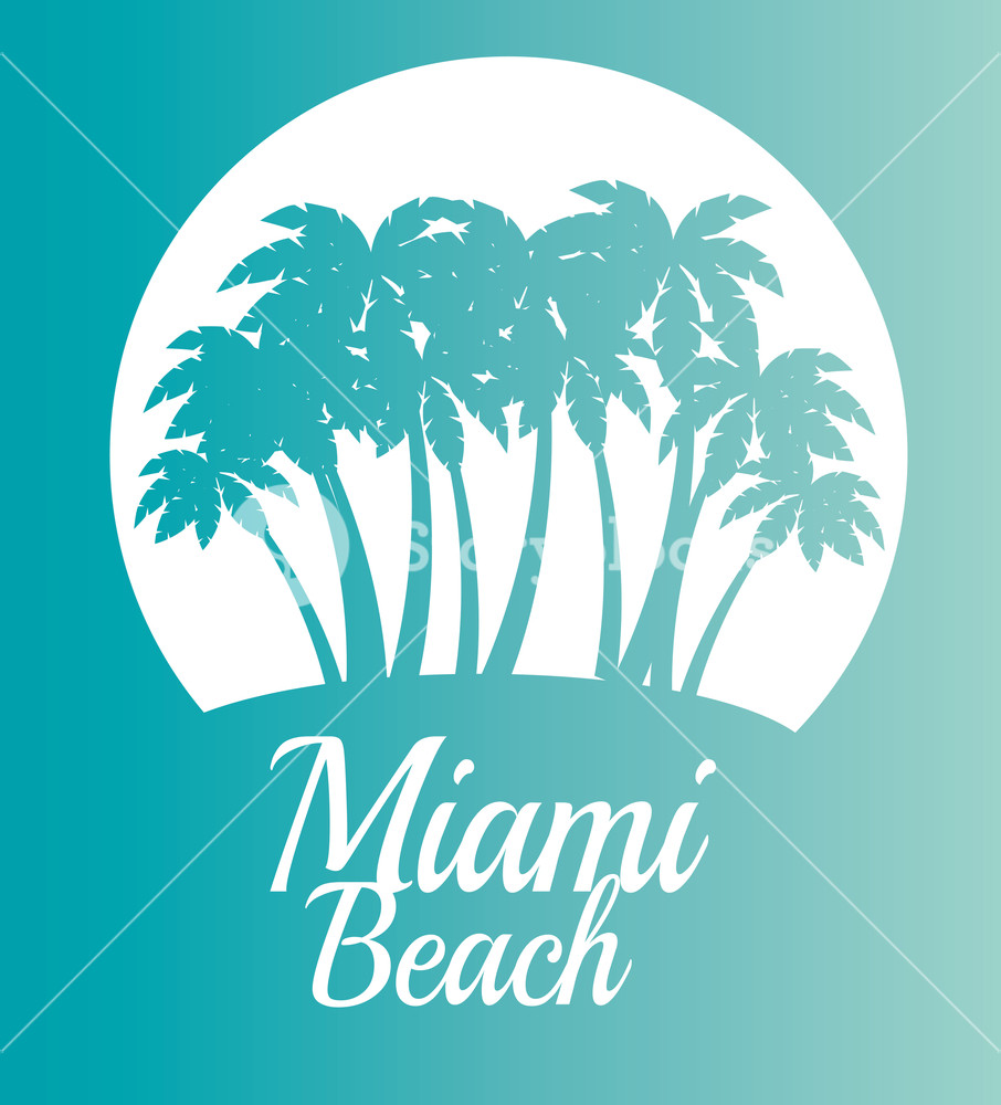 906x1000 Miami Beach California Scene Vector Illustration Design Royalty
