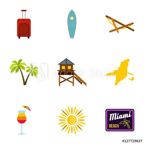 500x500 City Miami Icons Set Flat Illustration Of City Miami Vector