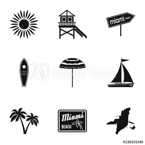 500x500 City Miami Icons Set Simple Illustration Of City Miami Vector