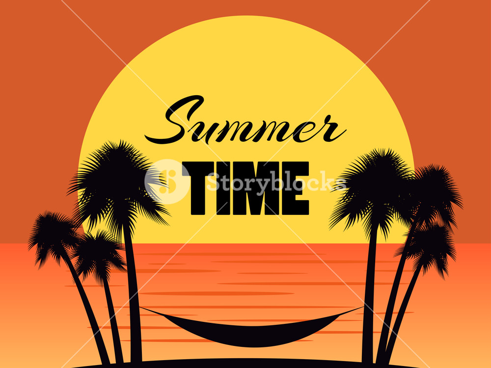 1000x750 Hammock Between Palm Trees On A Sunset Background Summer Time