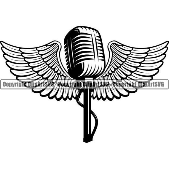 570x569 Microphone Logo Wings Audio Sound Recording Music Etsy