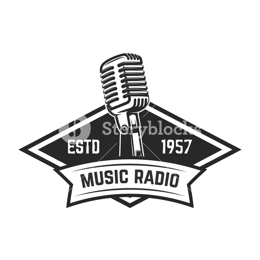 1000x1000 Music Radio Emblem Template With Retro Style Microphone Design