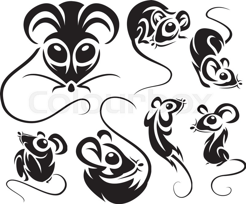 800x666 Set Of Cartoon Black Mice Vector Illustrations Stock Vector