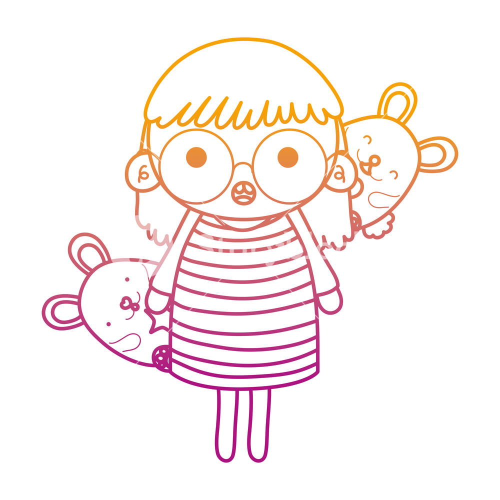 1000x1000 Degraded Line Cute Girl Child With Glasses And Mice Vector