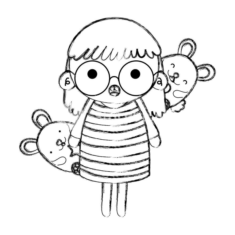 1000x1000 Grunge Cute Girl Child With Glasses And Mice Vector Illustration