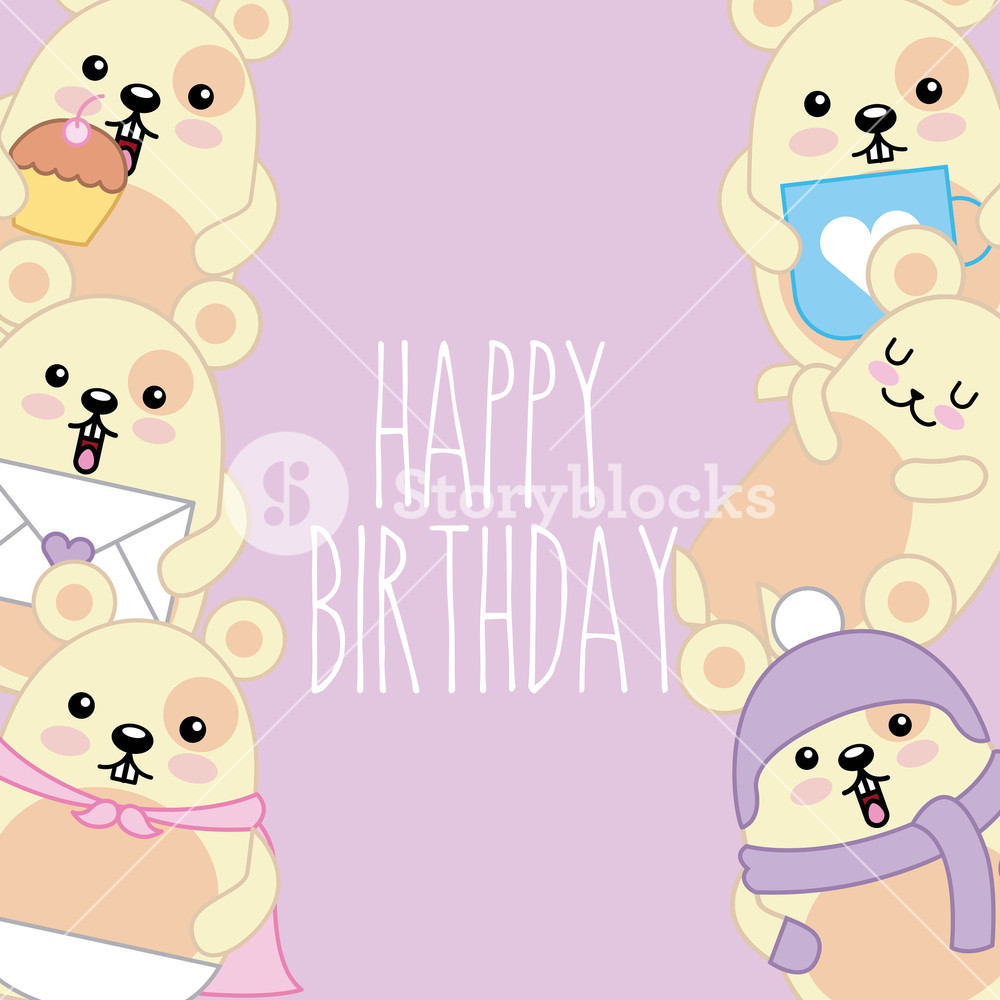 1000x1000 Happy Birthday Card Cute Kawaii Mice Vector Illustration Royalty