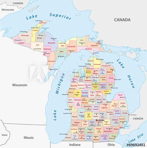 498x500 Michigan County Map