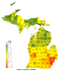 200x243 Editable Michigan County Populations Map