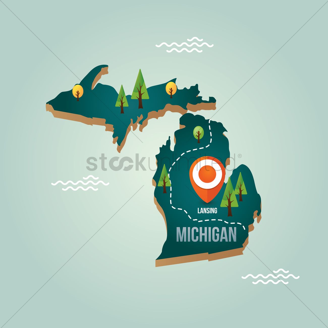 1300x1300 Michigan Map With Capital City Vector Image