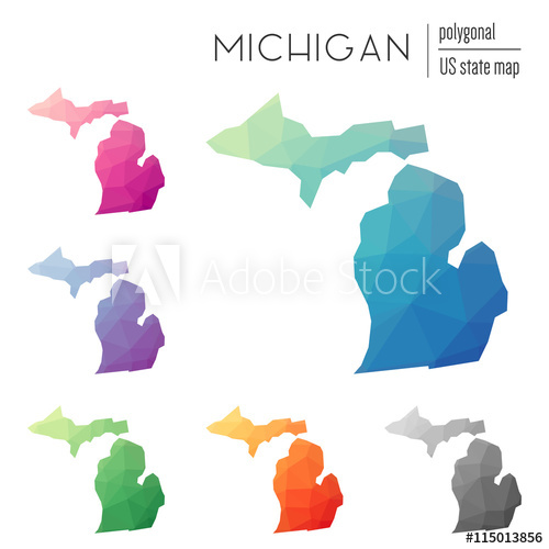500x500 Set Of Vector Polygonal Michigan Maps Bright Gradient Map