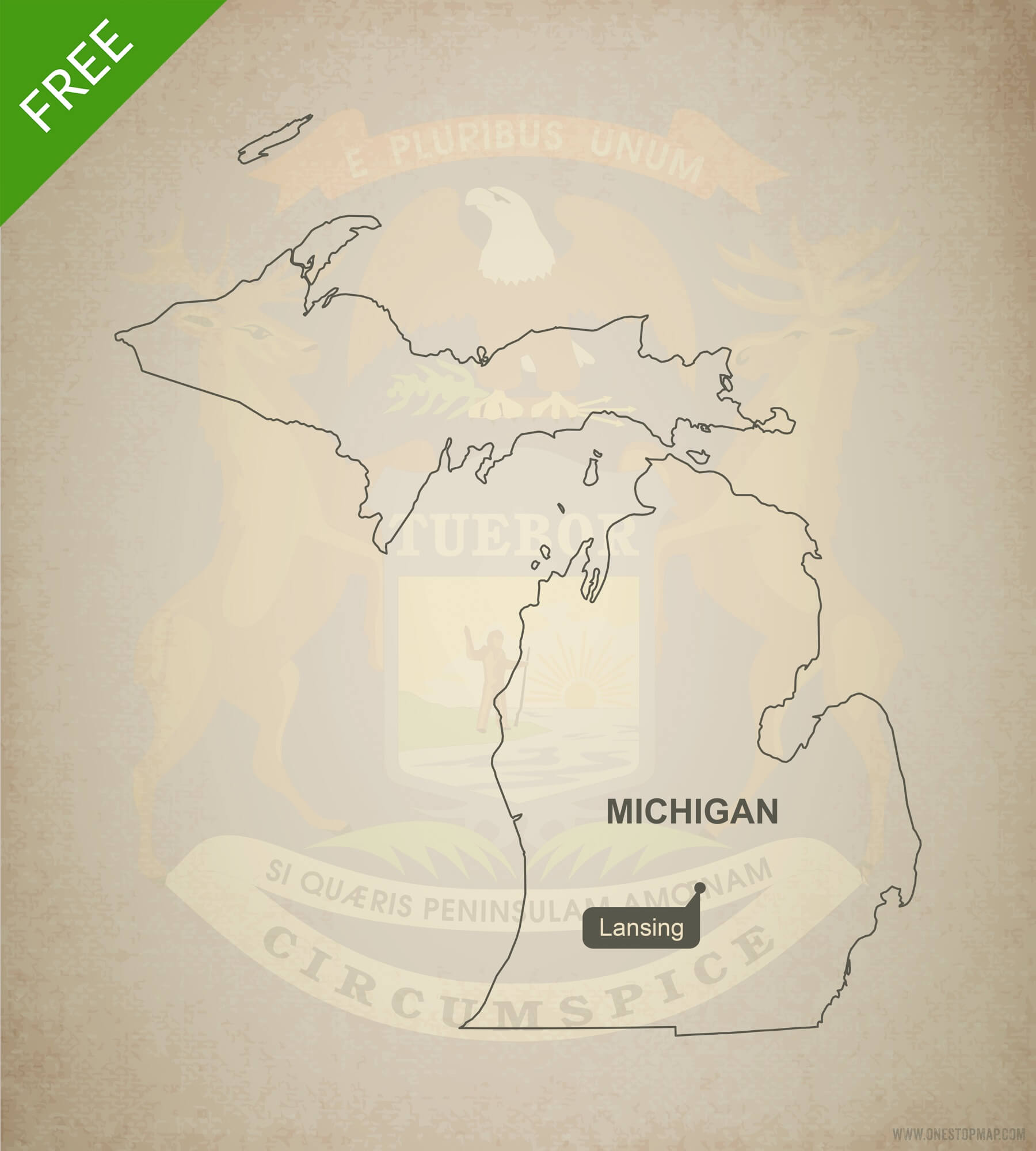 1800x2000 Free Vector Map Of Michigan Outline One Stop Map