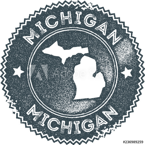500x500 Michigan Map Vintage St Retro Style Handmade Label, Badge