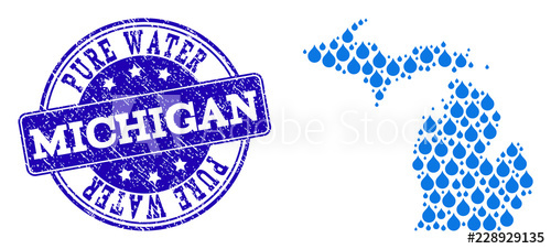 500x226 Map Of Michigan State Vector Mosaic And Pure Water Grunge Stamp