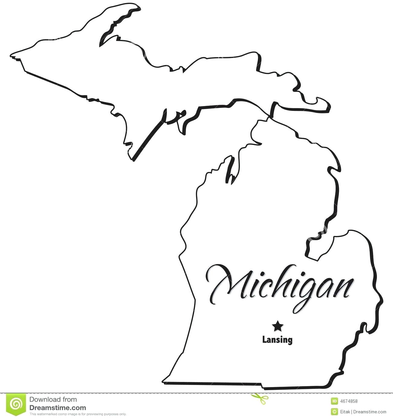 1300x1390 Michigan State Outline Map Of The Us State Vector Michigan State