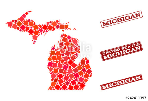 500x343 Geographic Combination Of Dot Mosaic Map Of Michigan State And Red