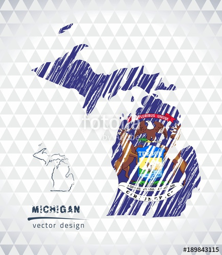 434x500 Michigan Vector Map With Flag Inside Isolated On A White