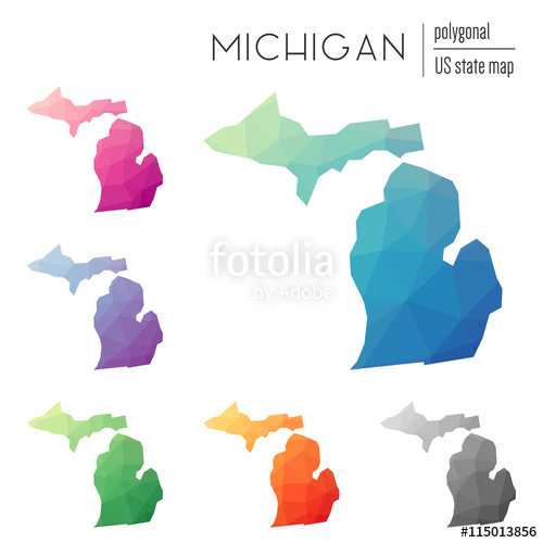 500x500 Set Of Vector Polygonal Michigan Maps Bright Gradient Map