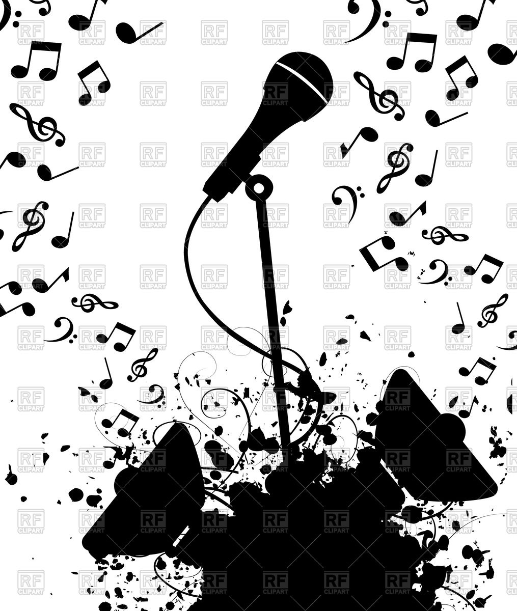 1015x1200 Microphone And Columns With Music Notes Vector Image