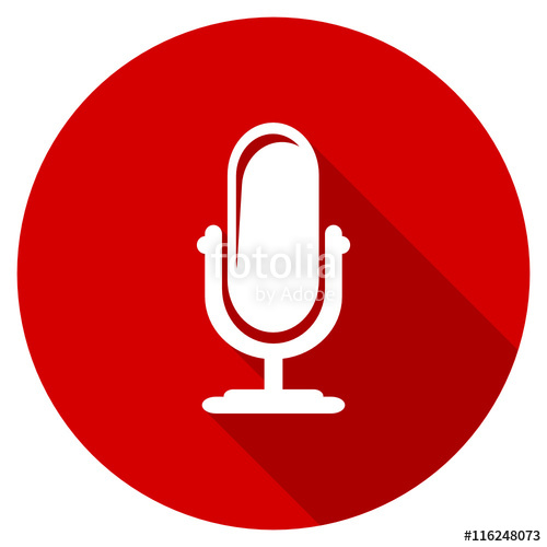 500x500 Flat Design Red Round Microphone Vector Icon Stock Image