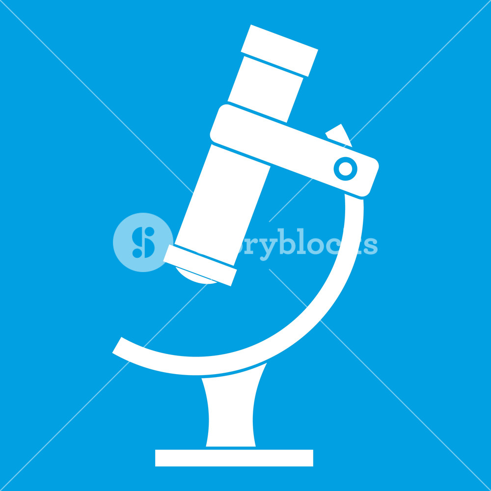 1000x1000 Microscope Icon White Isolated On Blue Background Vector
