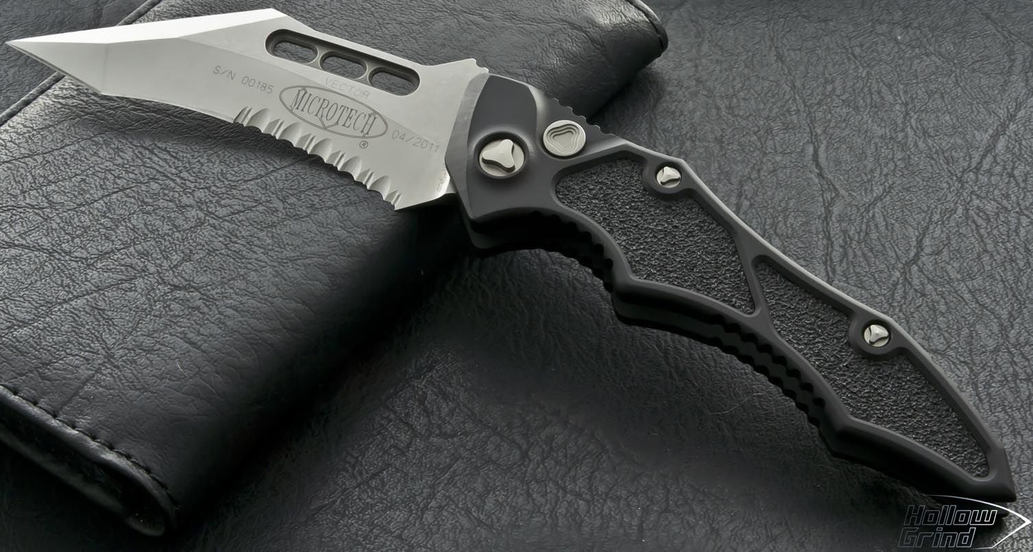 1507x806 Microtech Vector Satin Serrated Hollow Grind