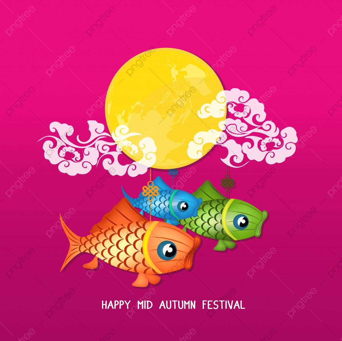 1200x1197 Mid Autumn Lantern Festival Vector Background With Moon Carp, Mid