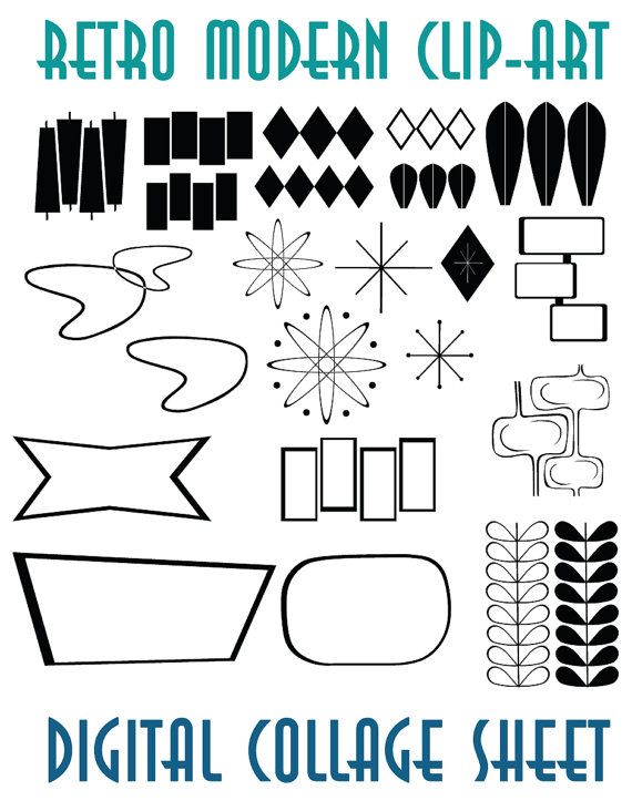 570x723 Retro Mid Century Modern Clip Art Instant Download Scrapbook