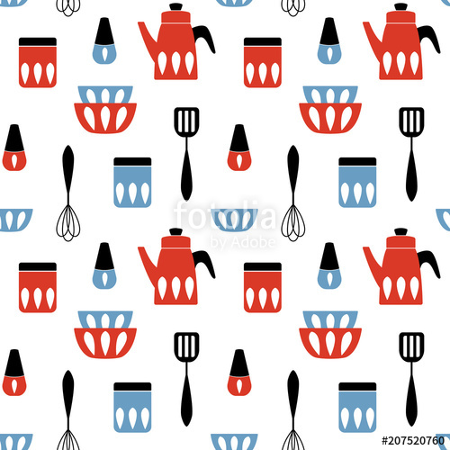 500x500 Seamless Vector Pattern With Kitchen Utensil Mid Century Modern