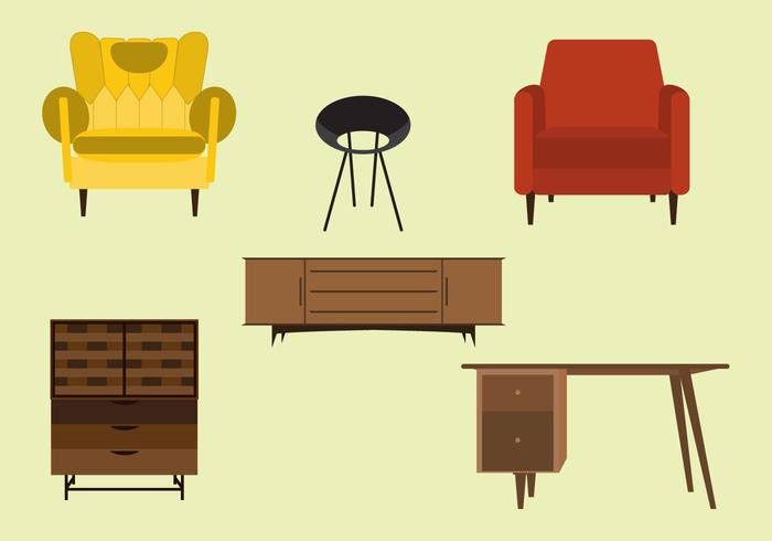 700x490 Vector Set Of Mid Century Furnitures