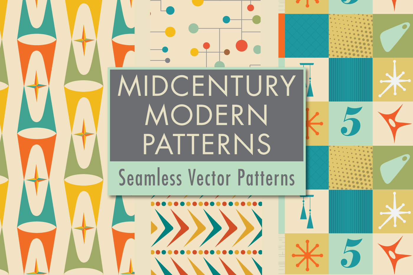 1400x932 Mid Century Modern Design Retro Seamless Vector Patterns Volume