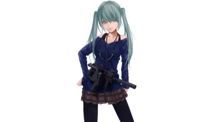 748x421 Anime, Anime Girls, Gun, Vocaloid, Hatsune Miku, Kriss Vector Hd