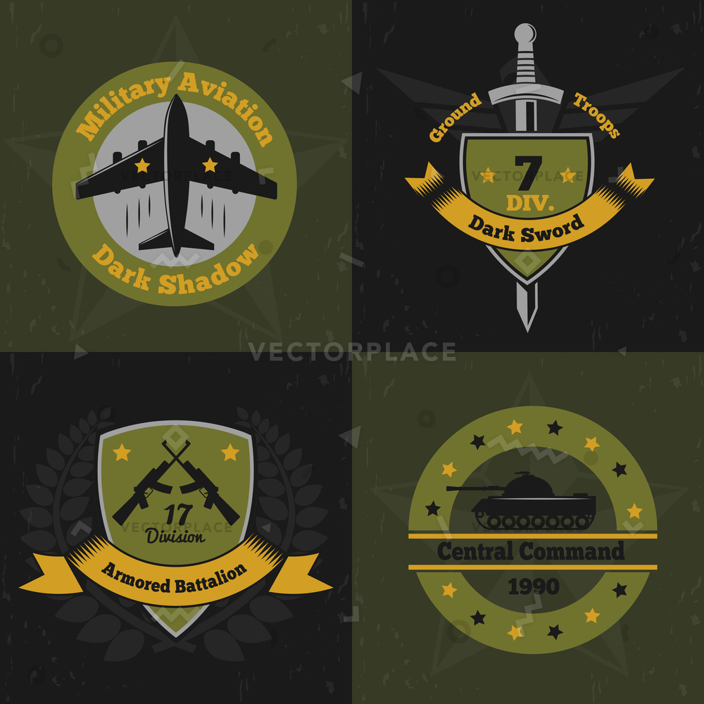 1000x1000 Military Emblems Color Design Concept Vector Illustration