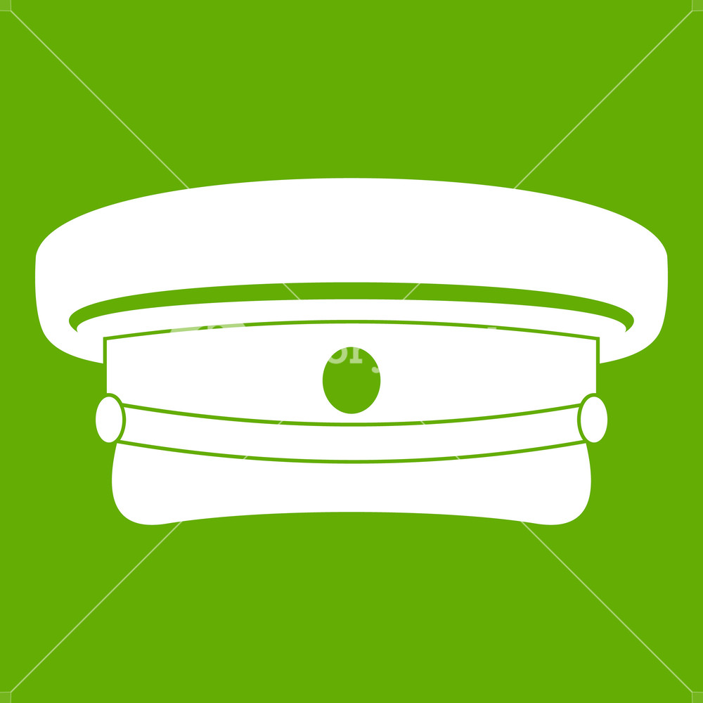 1000x1000 Military Hat Icon White Isolated On Green Background Vector