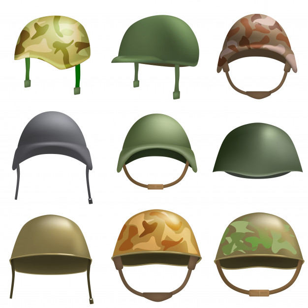 626x626 Army Helmet Soldier Military Hat Mockup Set Flat Illustration