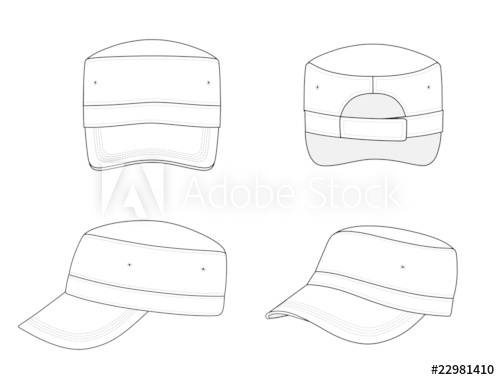 500x380 Outline Military Cap Vector Illustration Isolated On White