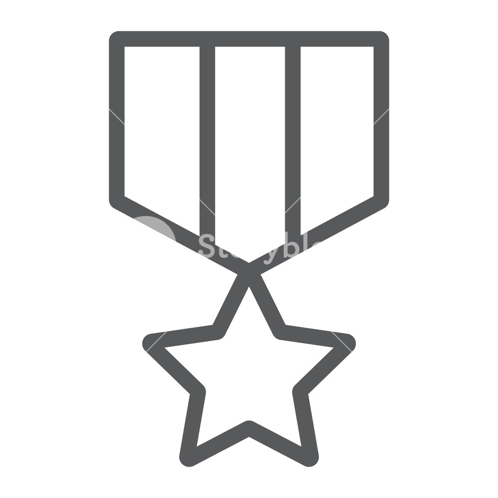 1000x1000 Military Star Line Icon, Label And Army, Insignia Sign, Vector