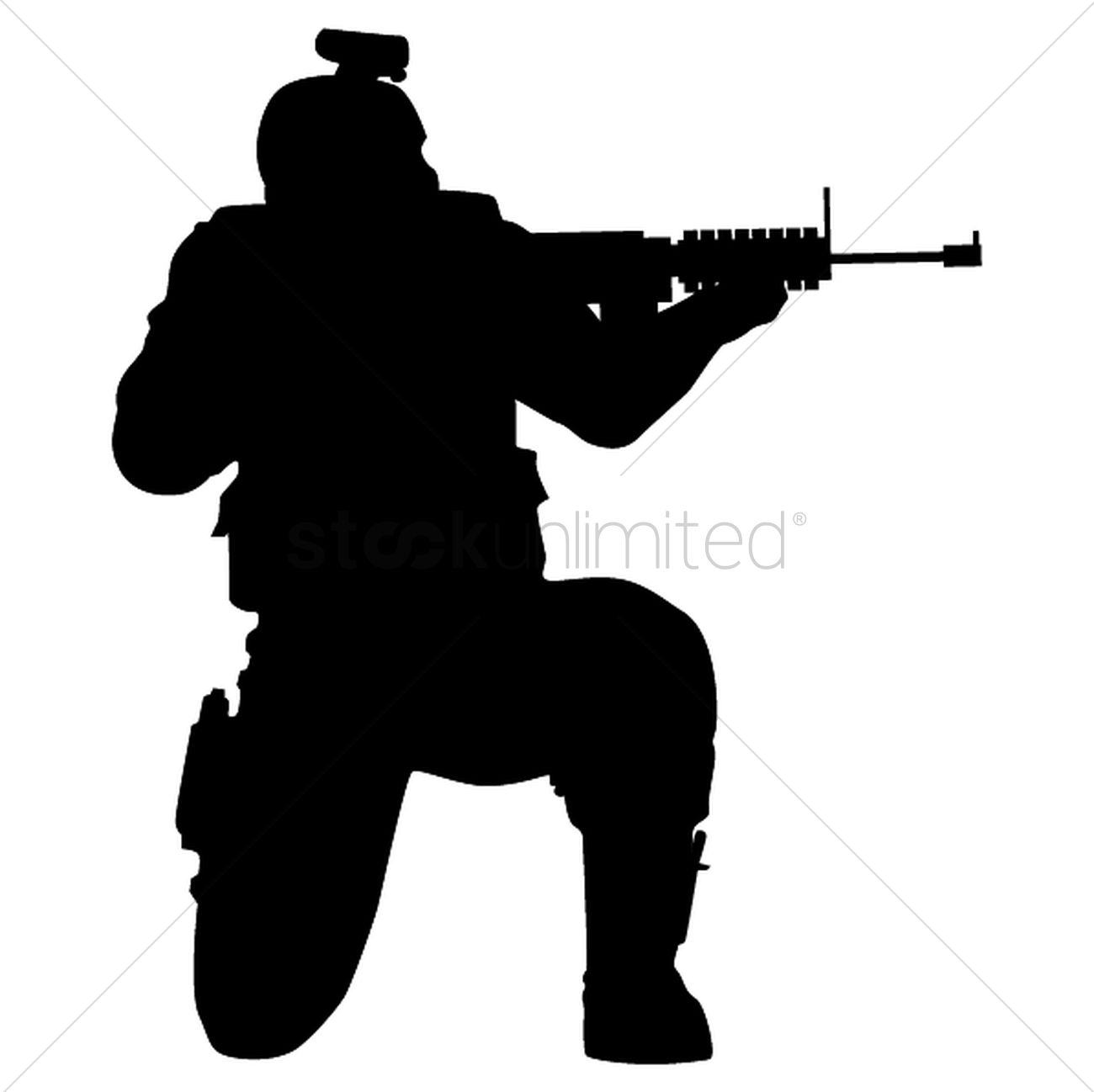 1300x1298 Silhouette Of Soldier Shooting With Gun Vector Image