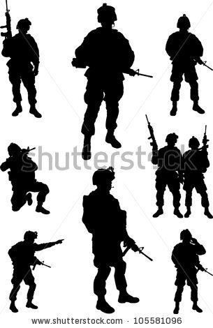 305x470 Army Soldiers Silhouette Vector Collection