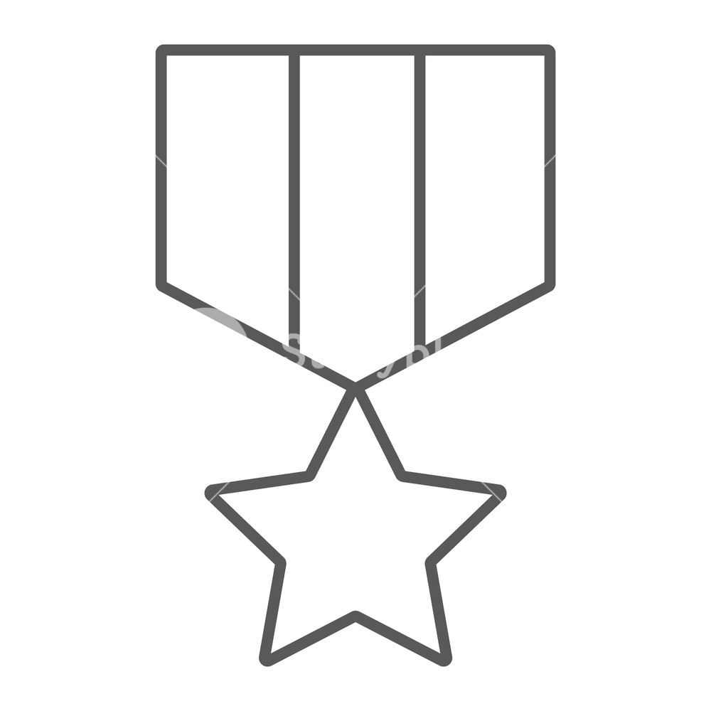 1000x1000 Military Star Thin Line Icon, Label And Army, Insignia Sign