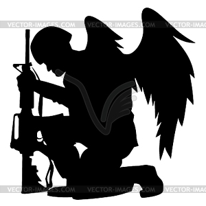Military Angel Soldier With Wings Kneeling Silhouette V 300x300 Military Angel Soldier With Wings Kneeling Silhouette V