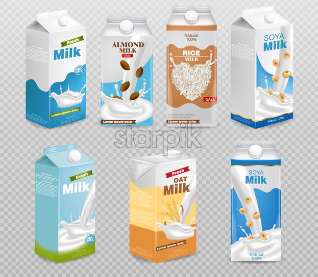 623x544 Milk Boxes Isolated On Transparent Background Vector Realistic